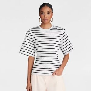 KBB by KAHLANA Women's Short Sleeve 'The Nipped Waist T-Shirt' - Black Striped M